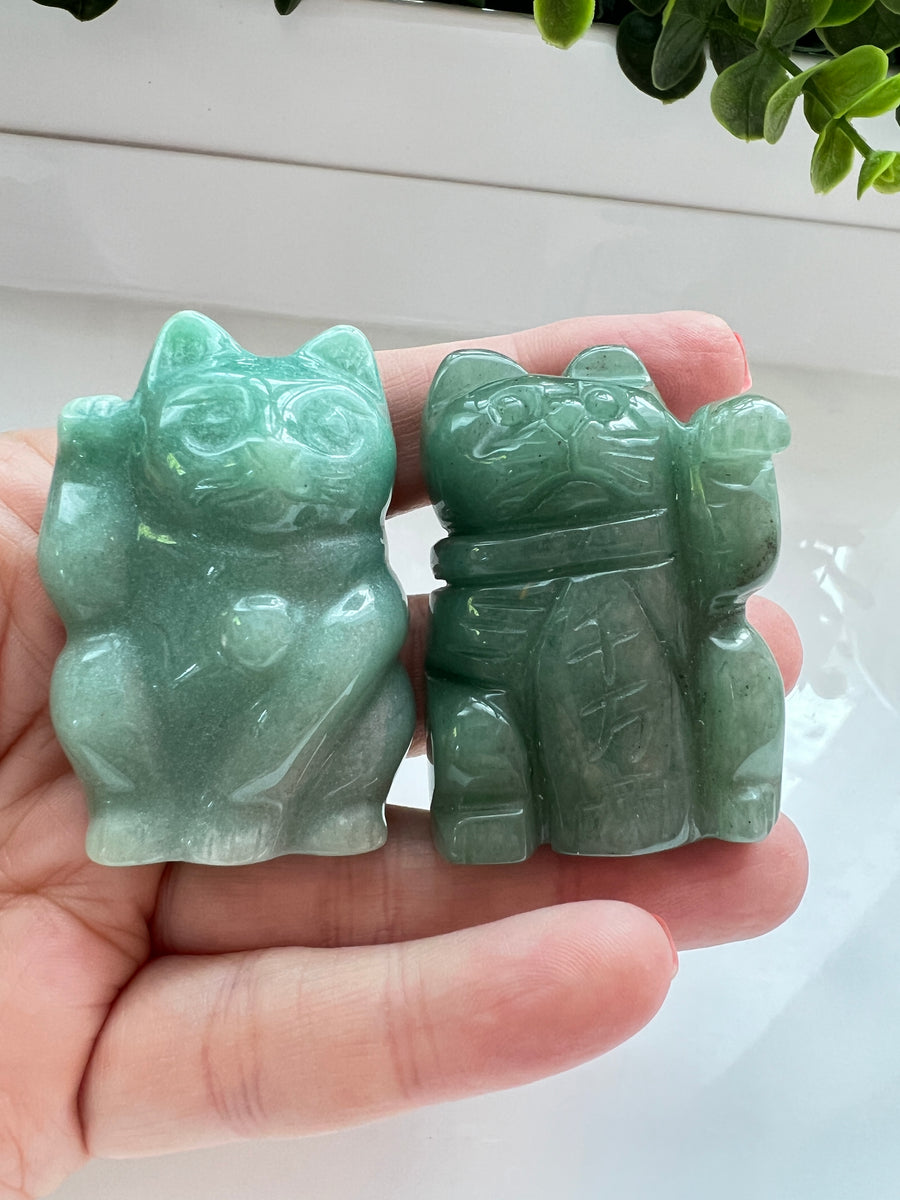 Lucky Cat, Maneki Neko, Crystal Fortune Cat, Beckoning Cat Good Luck Carving