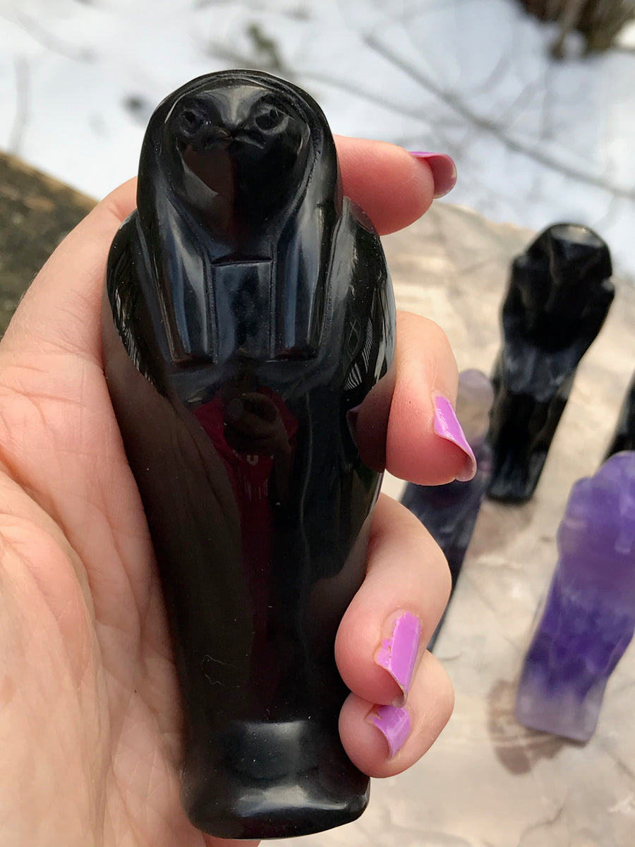 Egyptian Horus Sokar Carving, Black Obsidian