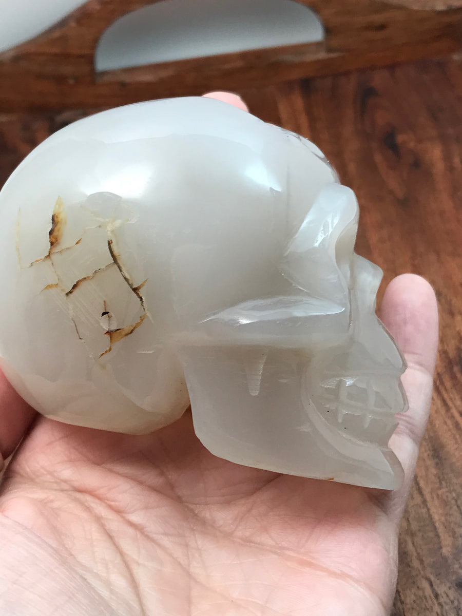 Druzy Agate Geode Crystal Skull w/Dragon Veins XL 460g