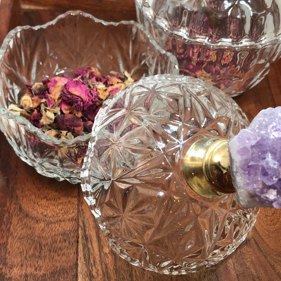 Amethyst Cluster Glass Bowl w/Lid