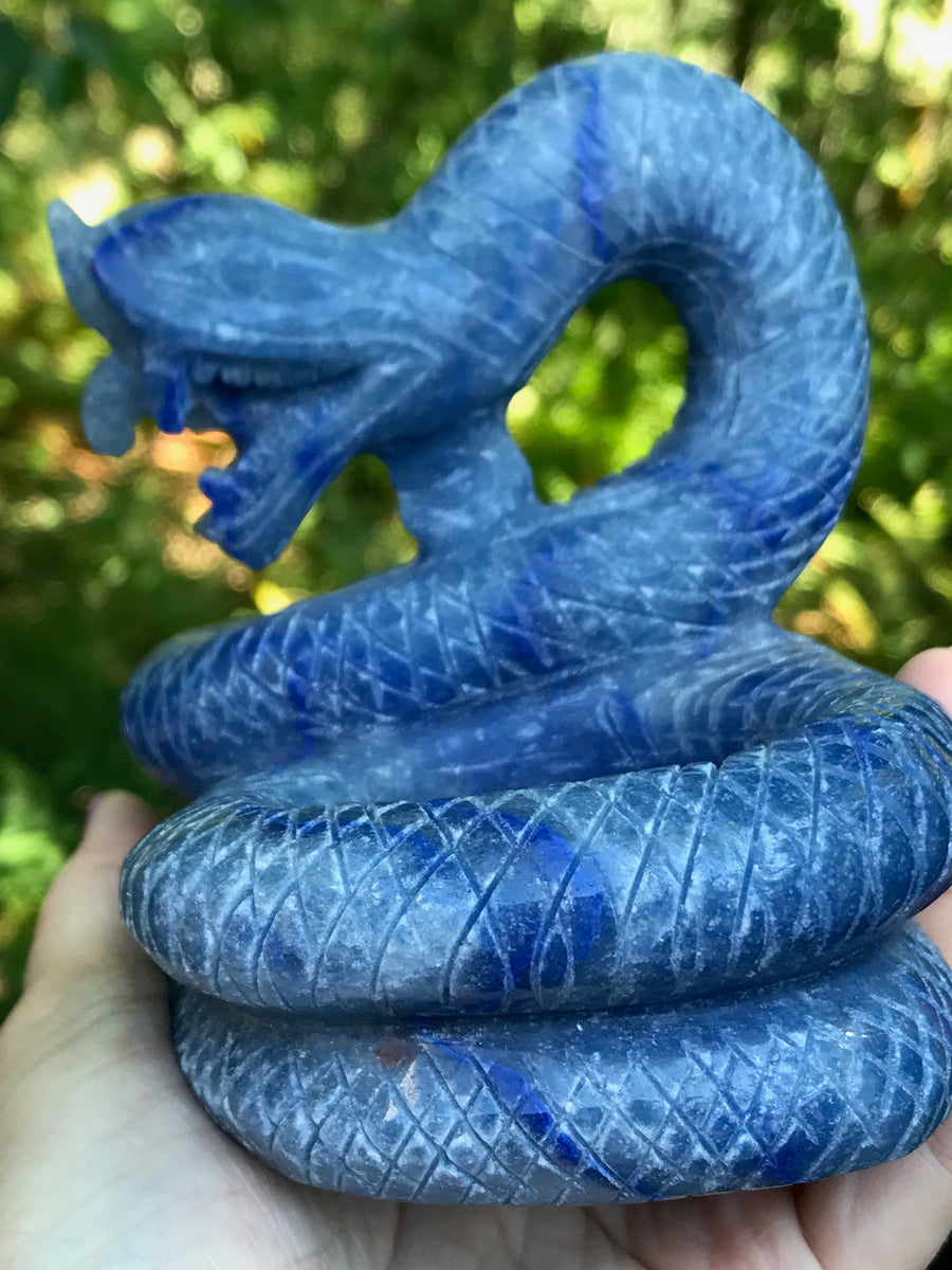 Snake Dragon Twin Tea Light Candle Holder, Altar Offering Bowl, Blue Aventurine