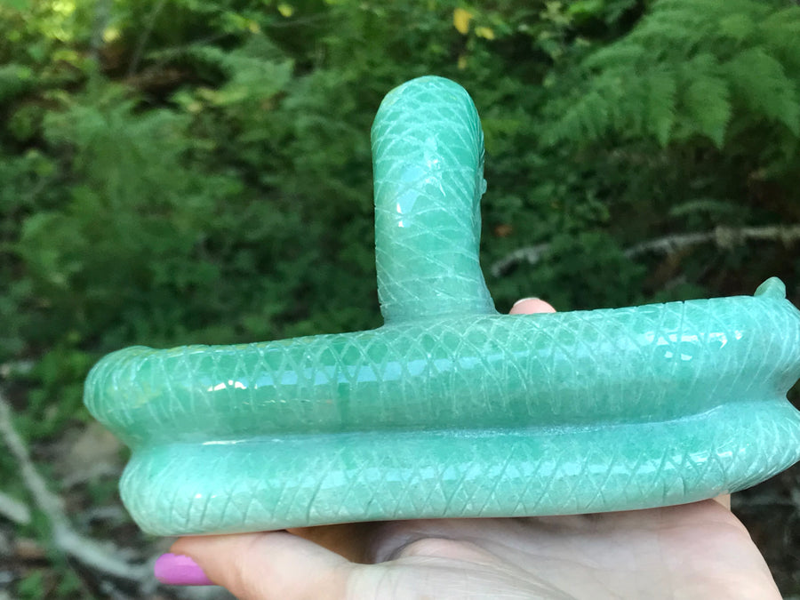 Snake Twin Tea Light Candle Holder, Altar Offering Bowl, Green Aventurine