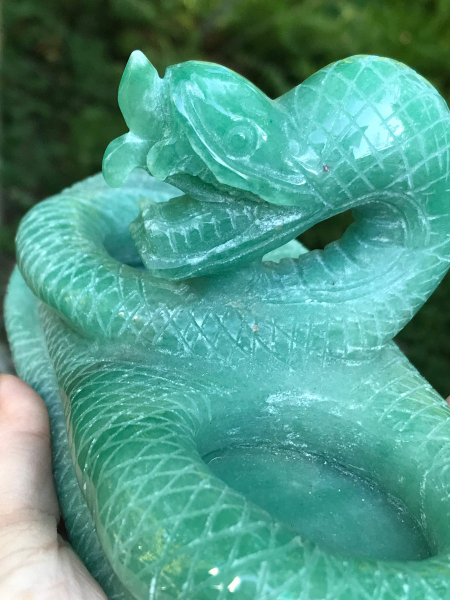 Snake Twin Tea Light Candle Holder, Altar Offering Bowl, Green Aventurine